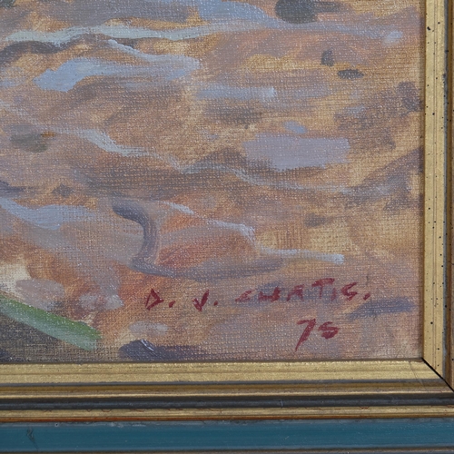 738 - David Jan Curtis (born 1948), Beach At Low Tide, 1975, oil on board, 35cm x 45cm, framed