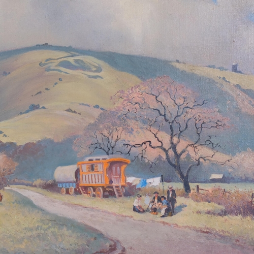 740 - Emerson Groom (1890 - 1983), gypsy encampment, 45cm x 55cm, framed
