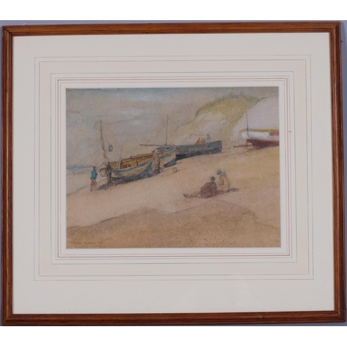 741 - Edward Leslie Badham (1873 - 1944), beached Hastings fishing boats, 1931, watercolour, 21cm x 29cm, ... 