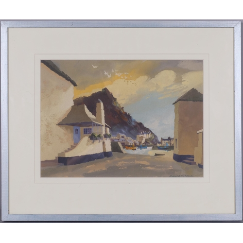 742 - Frederick T W Cook (1907 - 1982), Cornish fishing village, gouache, 27cm x 37cm, framed
