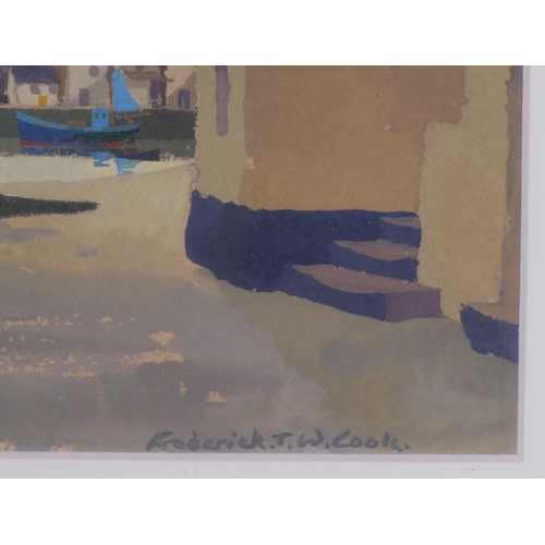 742 - Frederick T W Cook (1907 - 1982), Cornish fishing village, gouache, 27cm x 37cm, framed