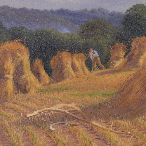 743 - Charles A Graves, Haymaking Scene, 1884, oil on canvas, 18cm x 26cm, framed. A Sussex artist, Graves... 