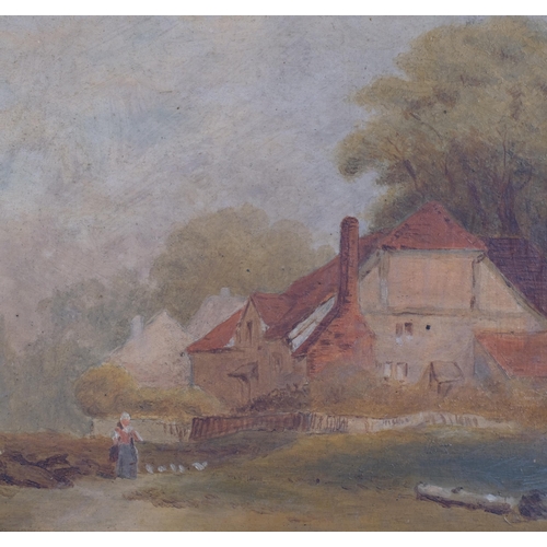 744 - A rural cottage, 19th century oil on board, unsigned, 19cm x 24cm, framed