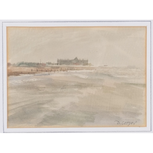746 - Derek Owen Cooper RA, 3 beach scenes, watercolours, largest 14cm x 26cm, framed (3)