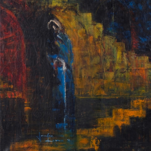 750 - Jennifer Lipman (1935 - 2022), Arches In Motion, 1974, oil on canvas, 61cm x 97cm, unframed
