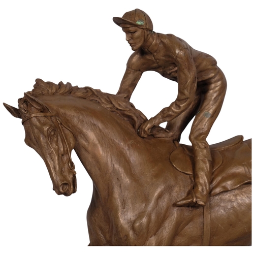 759 - Byron Howard (1935 - 2019), Racehorse And Jockey, resin bronze sculpture, length approx 46cm, height... 