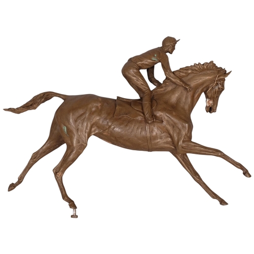 759 - Byron Howard (1935 - 2019), Racehorse And Jockey, resin bronze sculpture, length approx 46cm, height... 