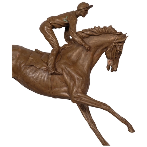 759 - Byron Howard (1935 - 2019), Racehorse And Jockey, resin bronze sculpture, length approx 46cm, height... 