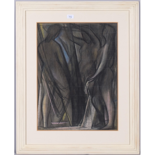 772 - James Stroudley (1906 - 1988), 3 standing figures, coloured pastels, 61cm x 45cm, framed
