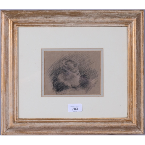 783 - Portrait of a woman, late 19th century charcoal sketch, unsigned, 11cm x 15cm, framed