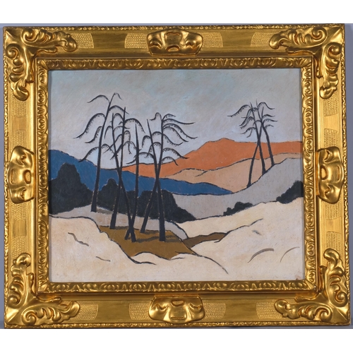 790 - Stylised landscape, oil on canvas, unsigned, 46cm x 54cm, framed