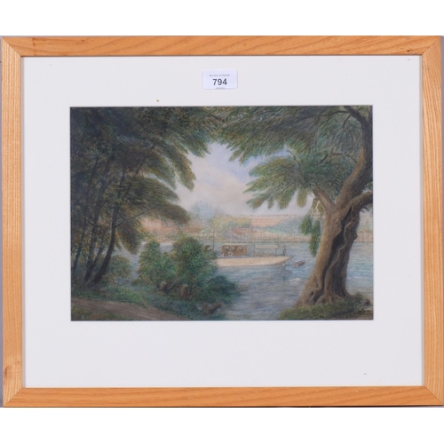 794 - Albert Powell, boat on a river, watercolour, 24cm x 34cm, framed