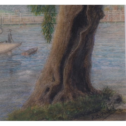 794 - Albert Powell, boat on a river, watercolour, 24cm x 34cm, framed