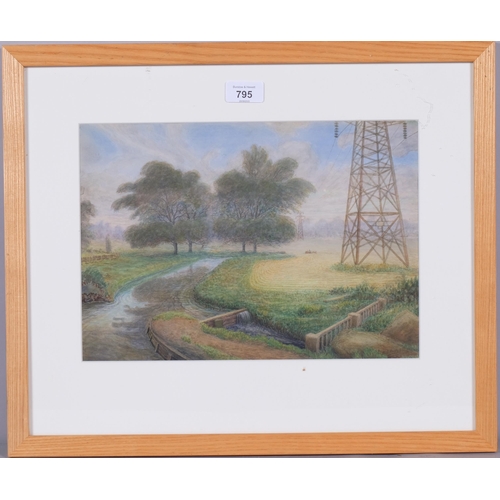 795 - Albert Powell, canal scene, watercolour, 24cm x 34cm, framed