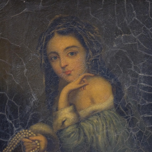 798 - Portrait of a girl, 19th century oil on canvas, unsigned, 23cm x 20cm, framed