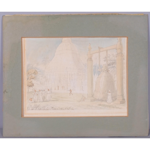 805 - Pyramid temple at Suka in Java, 19th century watercolour, unsigned, image 19cm x 28cm, mounted