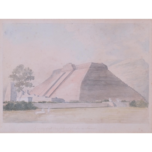805 - Pyramid temple at Suka in Java, 19th century watercolour, unsigned, image 19cm x 28cm, mounted