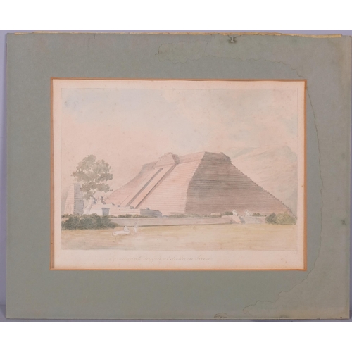 805 - Pyramid temple at Suka in Java, 19th century watercolour, unsigned, image 19cm x 28cm, mounted