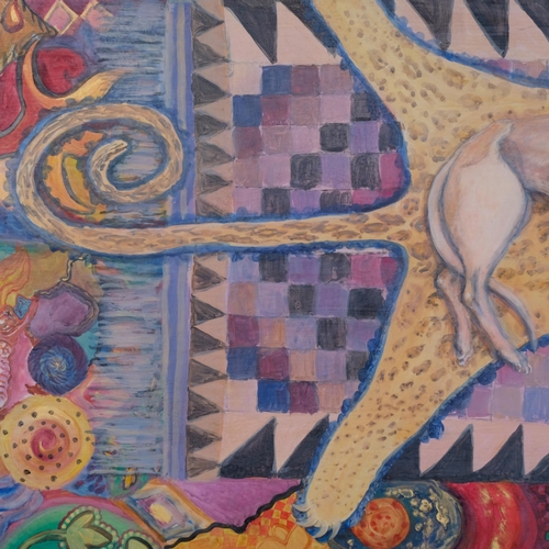 813 - Linda King (born 1960), Sidney On The Leopardskin, oil on
board, 60cm x 120cm, framed