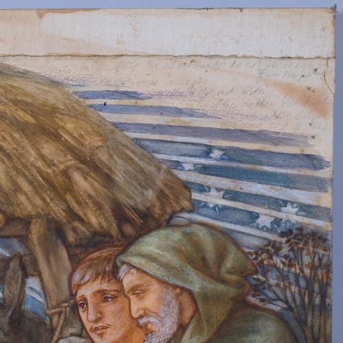 939 - Pre-Raphaelite School, Nativity scene, watercolour on paper laid on canvas, unsigned, 73cm x 92cm, u... 