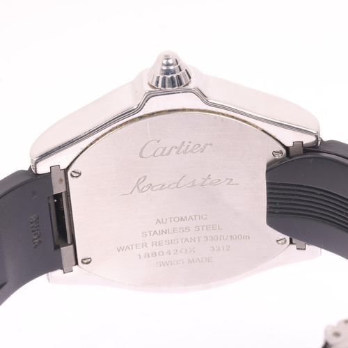 1006 - CARTIER - a stainless steel diamond Roadster automatic calendar wristwatch, ref. 3312, silvered tonn... 