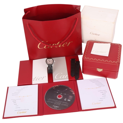 1006 - CARTIER - a stainless steel diamond Roadster automatic calendar wristwatch, ref. 3312, silvered tonn... 