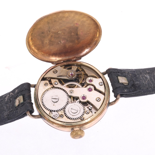 1018 - WEST END WATCH CO - a First World War Period 9ct rose gold Officer's style trench mechanical wristwa... 