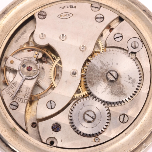 1038 - An early 20th century nickel open-face keyless pocket watch, by H Williamson Ltd of London, white en... 