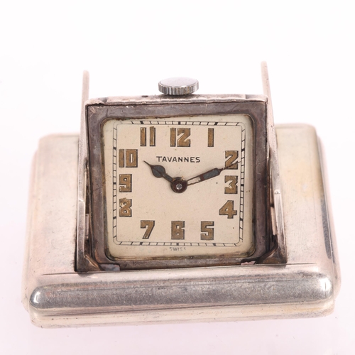 1052 - An Art Deco Swiss sterling silver mechanical purse watch, by Tavannes Watch Co, circa 1930, silvered... 