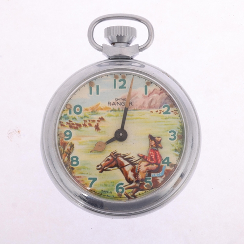 1059 - A Smiths chrome plated Ranger open-face keyless pocket watch, American Plains landscape dial with bl... 