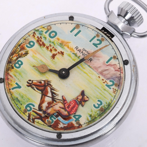 1059 - A Smiths chrome plated Ranger open-face keyless pocket watch, American Plains landscape dial with bl... 