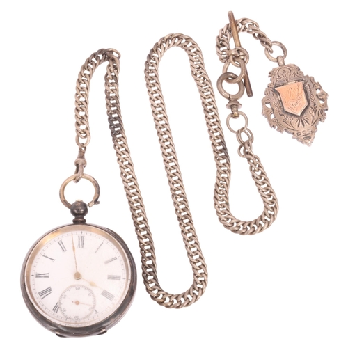 1061 - An Antique Swiss silver open-face key-wind pocket watch, white enamel dial with black Roman numeral ... 