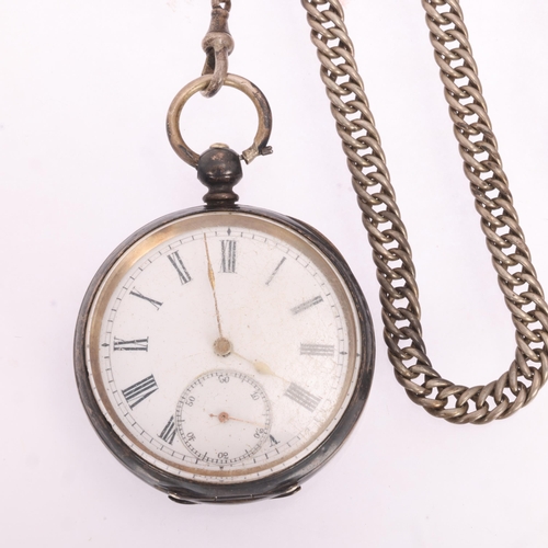 1061 - An Antique Swiss silver open-face key-wind pocket watch, white enamel dial with black Roman numeral ... 