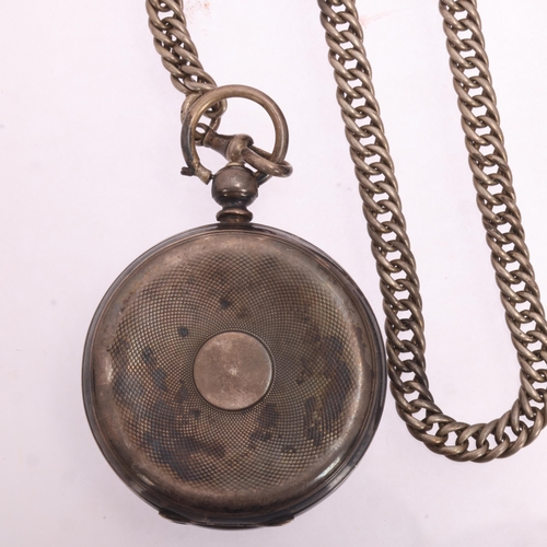 1061 - An Antique Swiss silver open-face key-wind pocket watch, white enamel dial with black Roman numeral ... 