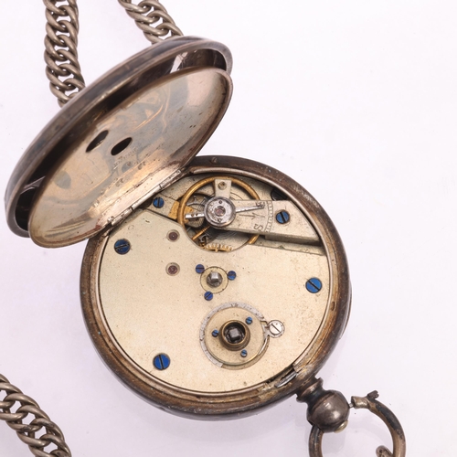 1061 - An Antique Swiss silver open-face key-wind pocket watch, white enamel dial with black Roman numeral ... 