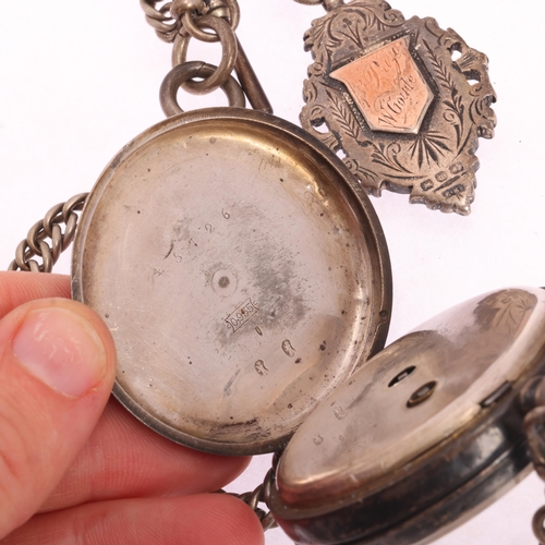 1061 - An Antique Swiss silver open-face key-wind pocket watch, white enamel dial with black Roman numeral ... 