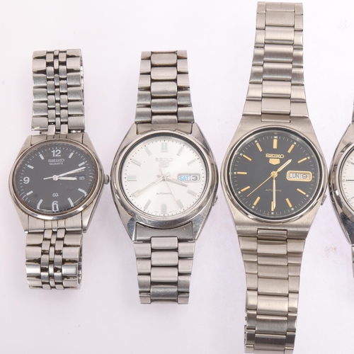 1065 - SEIKO - 5 stainless steel bracelet watches, including automatic day/date example, and SQ quartz exam... 