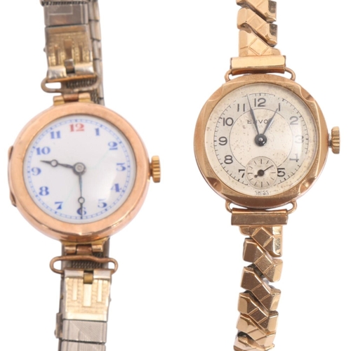 1066 - 2 x lady's 9ct gold mechanical wristwatches, including Envoy, both on gold plated bracelets, largest... 