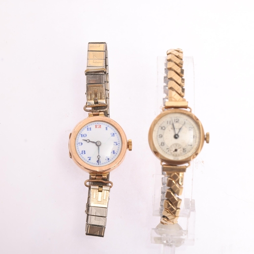 1066 - 2 x lady's 9ct gold mechanical wristwatches, including Envoy, both on gold plated bracelets, largest... 
