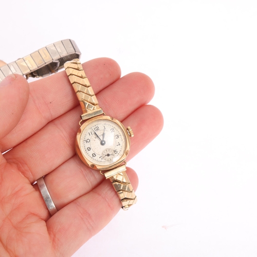 1066 - 2 x lady's 9ct gold mechanical wristwatches, including Envoy, both on gold plated bracelets, largest... 