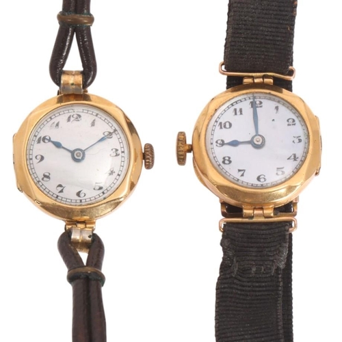 1067 - 2 x lady's 18ct gold mechanical wristwatches, mother-of-pearl dial with black Arabic numerals and bl... 