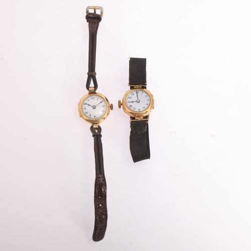 1067 - 2 x lady's 18ct gold mechanical wristwatches, mother-of-pearl dial with black Arabic numerals and bl... 