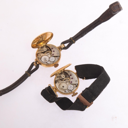 1067 - 2 x lady's 18ct gold mechanical wristwatches, mother-of-pearl dial with black Arabic numerals and bl... 