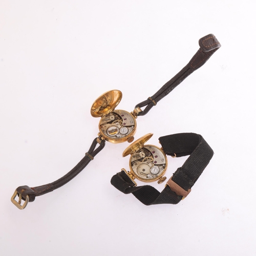 1067 - 2 x lady's 18ct gold mechanical wristwatches, mother-of-pearl dial with black Arabic numerals and bl... 