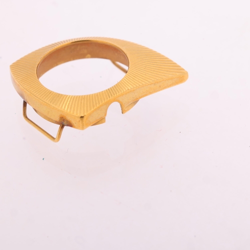 1068 - A lady's 18ct gold watch case, circa 1960s, asymmetrical form, with fluted decoration, unmarked moun... 