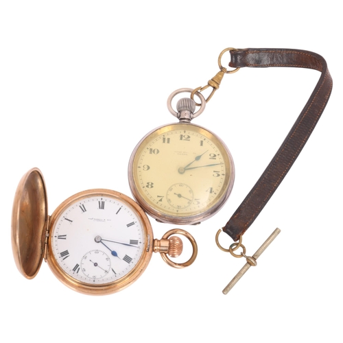 1069 - 2 Antique pocket watches, comprising gold plated full hunter example by Thomas Russell & Son of Live... 