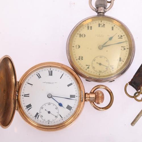 1069 - 2 Antique pocket watches, comprising gold plated full hunter example by Thomas Russell & Son of Live... 