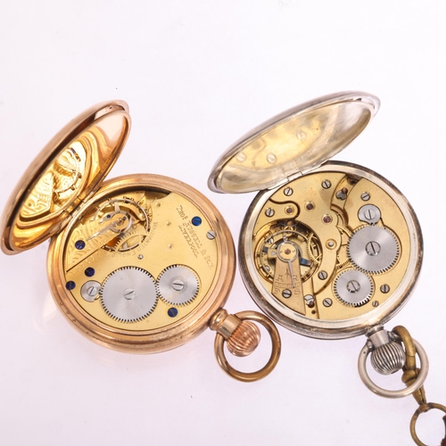 1069 - 2 Antique pocket watches, comprising gold plated full hunter example by Thomas Russell & Son of Live... 