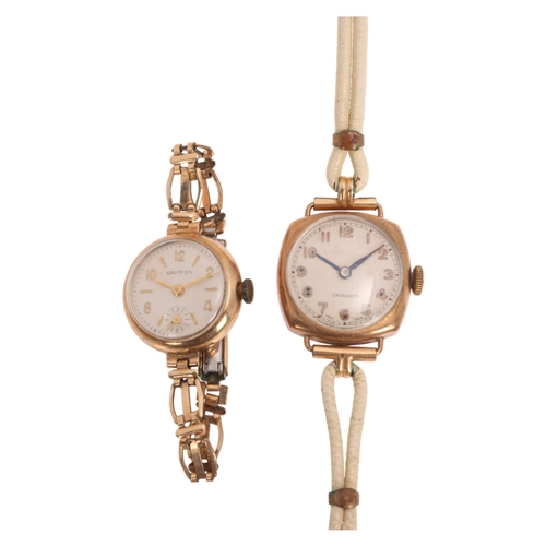 1070 - 2 x lady's 9ct gold mechanical watches, comprising Crusader 16.3g gross, and Griffon with gold plate... 