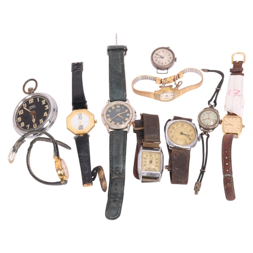 1072 - Various watches, including silver wristwatch, Siro Shock-Proof pocket watch, etc